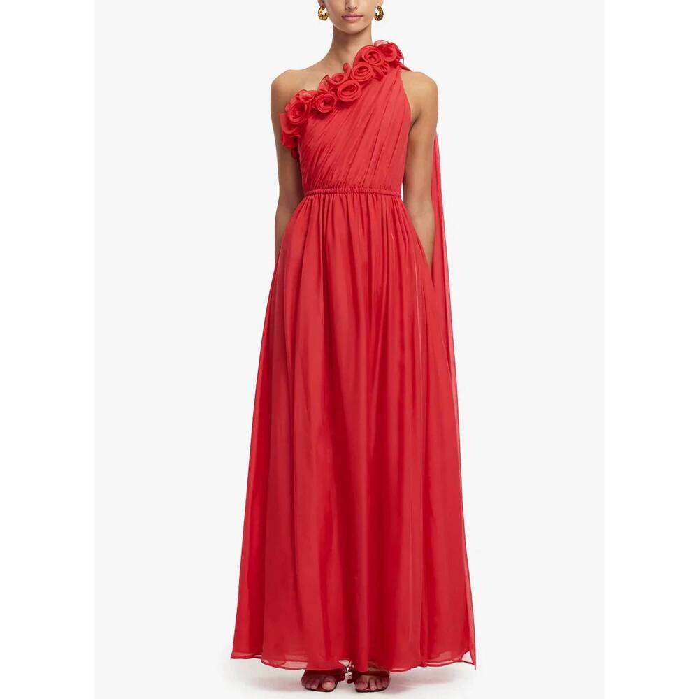 NEW LEO LIN jenni one shoulder maxi dress in scarlet